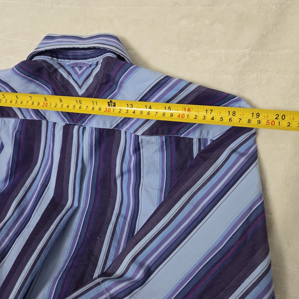 Tommy Hilfiger Shirt Men's M Blue Purpl Striped Long Sleeve Button Up 80's 2 Ply - Picture 10 of 15